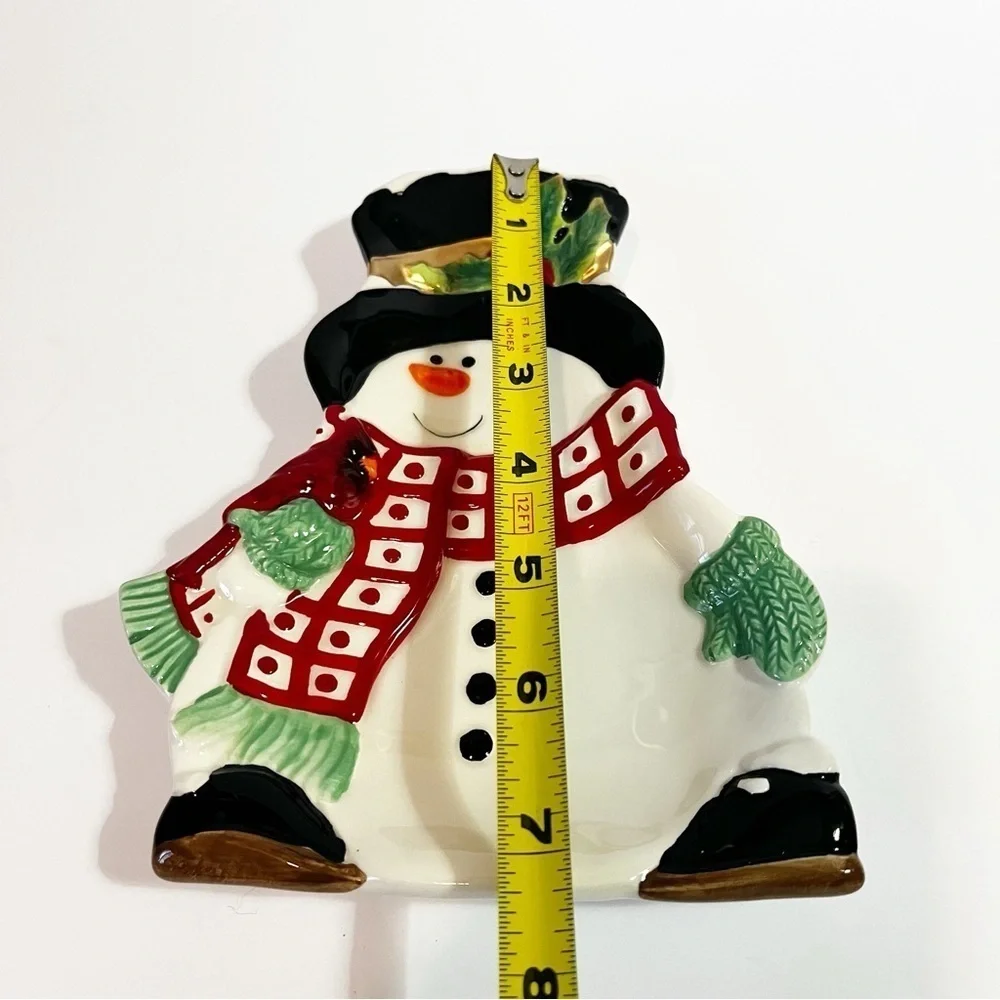 Fitz & Floyd Holly Berry Snowman Snack Plate with Box 7